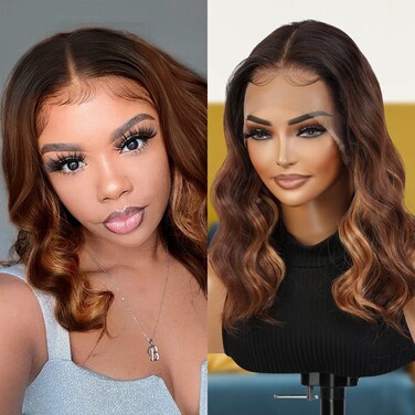 GLAM21USA HD LACE Front Loose Wave 13X6 Glueless Invisible Transparent Lace Frontal Wig Human Hair Blend Preplucked Hairline Swiss-Lace Heat Friendly Synthetic Wigs - Kayla (BLAYAGE/CARAMEL)