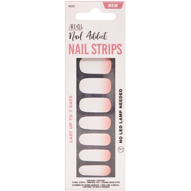 Ardell Nail Addict Nail Strips - Rosy, Easy-to-Apply Nail Wraps, Long-Lasting Nail Stickers, No LED Lamp Needed with File and Wood Stick, Nail Kit, 1-Pack