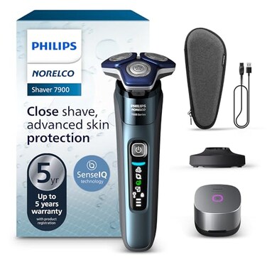 Philips Norelco Shaver Series 7000, Wet &amp; Dry Electric Shaver with SenseIQ Technology, Pop-up Trimmer, Charging Stand, Travel Case, UV Sanitizing Cube, Model S7889/91
