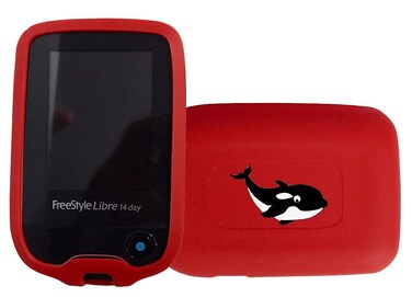 New! Premium Silicone Case with Cartoon Animal Patterns for Continuous Glucose Monitor-Freestyle Libre/Freestyle Libre 2 (Whale/red)