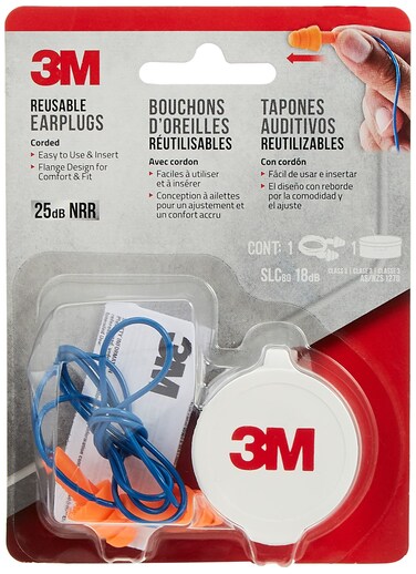 3M Safety Corded Reusable Earplugs, 90586-00000T