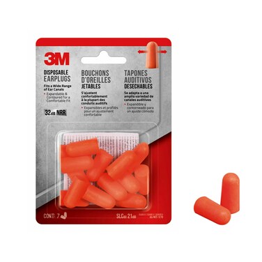 3M Disposable Earplugs, 7 Pairs (14 Total Plugs), Noise Reduction Rating (NRR) 32 dB, Easy To Insert &amp; Remove, Expandable &amp; Contoured For Comfortable Fit, Orange Ear Plugs (92077H7-DC)