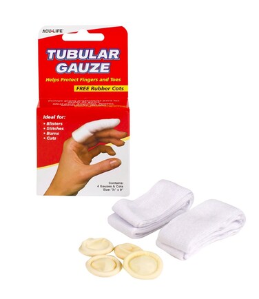 Finger Cot and Gauze   Cotton and Rubber   Includes 4 Gauze Tubes &amp; 4 Cots