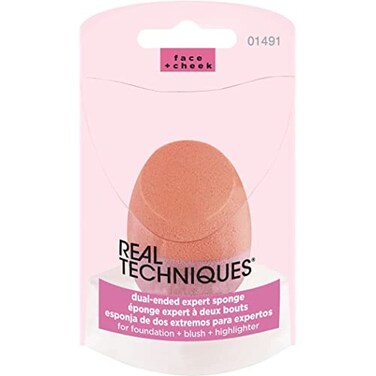 Real Techniques Dual-Ended Expert Makeup Sponge, Multi-Functional Makeup Blending Sponge, Apply &amp; Blend Liquid &amp; Powder Foundation, Blush, &amp; Highlighter, Latex-Free Foam, Packaging May Vary, 1 Count