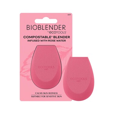 EcoTools Rose Water Bioblender, Compostable Makeup Blending Sponge, For Liquid &amp; Cream Foundation, Base Coverage, Anti-inflammatory Ingredients, Pink, Cruelty Free &amp; Vegan, 1 Count