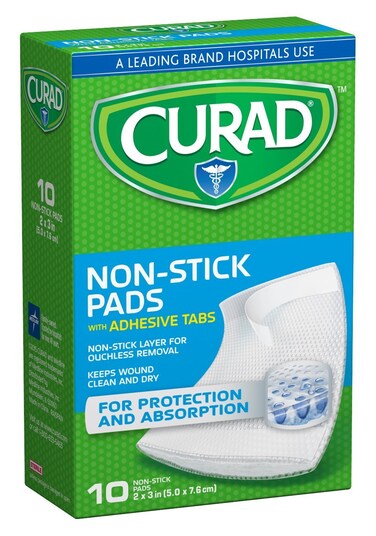 CURAD Non-Stick Pads, 2 Inches X 3 Inches with Adhesive Tabs, 10 Count
