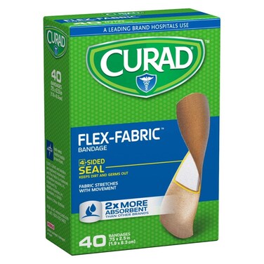 CURAD Flex-Fabric Adhesive Bandages, 3/4" x 2-1/2", Superior Wound Care, 40 Count, 1 Box