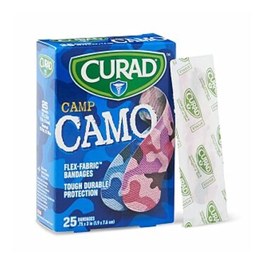 CURAD Flex-Fabric Adhesive Bandages for First Aid, Camp Camo, 3/4 x 3 Inches, 25 Count