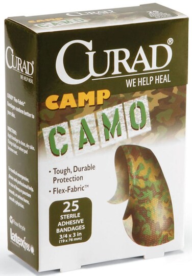 Medline CUR45701Z Curad Camo Fabric Adhesive Bandages, 3/4"X3", Camoflage Green (Box of 1)