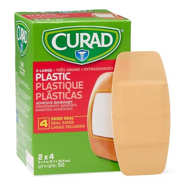 CURAD Plastic Adhesive Bandage 2" x 4", Not Made from Natural Rubber Latex, Each