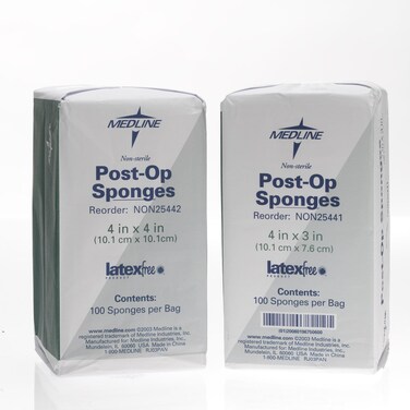 Medline Non-Sterile Post-Op Gauze Top Sponge Pads, 4" x 4", Wound Care Essentials, Pack of 100
