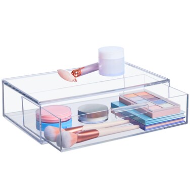 STORi Audrey Stackable Clear Bin Plastic Organizer Drawer   Organize Eyeshadow Palettes, Cosmetics, and Beauty Supplies on a Vanity   Made in USA