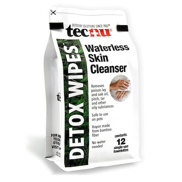Tecnu Detox Wipes, Poison Ivy Wipes, 12 Count, Large Individual Wipes, Waterless Skin Oil Cleanser, Helps Remove Rash Causing Oil from Poison Ivy, Poison Oak, Poison Sumac, Pitch &amp; Tar