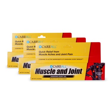 CareAll Muscle &amp; Joint Vanishing Scent Gel, 3.0 oz. (3 Pack), Non-Greasy, Pain Relief Gel for Muscle, Back and Minor Arthritis, Topical Analgesic, 2.5% Menthol