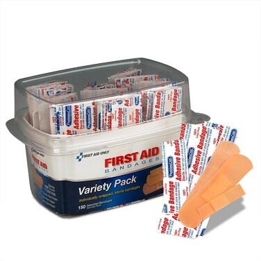 First Aid Only 90095 Adhesive Bandages, Plastic/Fabric, 150 Bandages/Kit