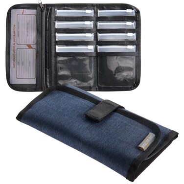 Smooth Trip Slim Folding Pill Organizer with 8 Certified Food Grade Zip-close Pill Pouches for Travel and Home Medication Storage