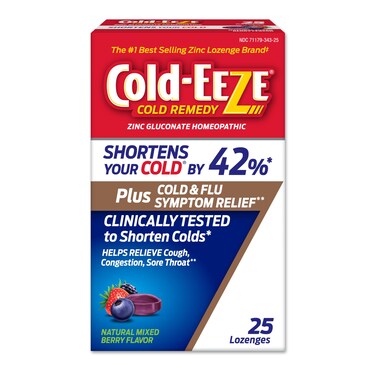 Cold-Eeze Plus Natural Mixed Berry Cold &amp; Flu Zinc Lozenges, Multi-Symptom Relief, Homeopathic Cold Remedy, Reduces Duration of The Common Cold, Sambucus Nigra to Relieve Cold &amp; Flu Symptoms, 25 Ct