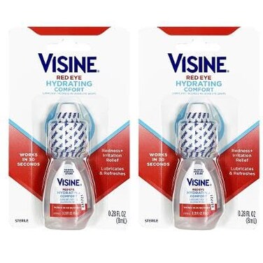 Visne Red Eye Comfort Redness Relief Eye Drops to Help Relieve Red Eyes Due to Minor Eye Irritations Fast 0.28 Fl OZ (8ML) 2 Pack, Clear