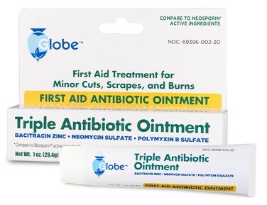 Globe Triple Antibiotic First Aid Ointment, 1 Oz.   24-Hour Infection Protection, Treatment for Minor Scrapes, Burns and Cuts   (1 Tube)
