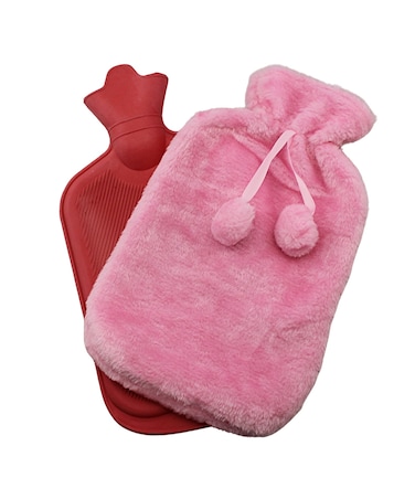 Classic Rubber Hot Water Bottle with Soft Plush Fleece Cover 2000ml (67 fl. oz) Soothing Heat Therapy for Pain Relief for Neck and Shoulders Feet Warmer Menstrual Cramps Stomach Aches (Pink)