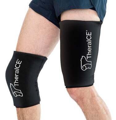 TheraICE Knee Ice Pack Wrap Compression Sleeve for Injuries, Reusable Gel Cold Packs Brace Also for Hamstring &amp; Qaud - Flexible Cold Wrap Recovery from &amp; Pain Relief (XL)