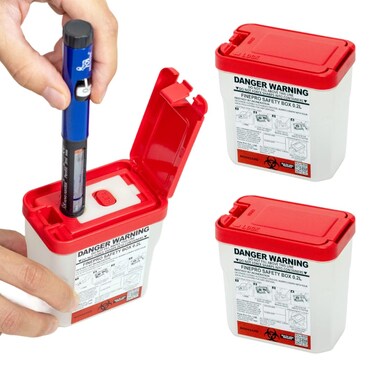 0.2L Size Portable Pen-Needle Disposal Container [Pack of 3] Diabetes Care (0.2L, Red+Clear, 3)