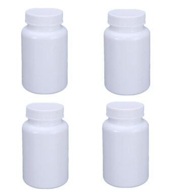 4PCS Empty Medicine Pill Bottle White Plastic Vials with Screw Cap Liquid Solid Powder Capsules Case Pill Tablet Holder Box Storage Container Reagent Bottle Travel Jar Pot (200ML)