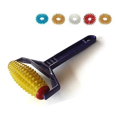 Acupressure Hand Plastic Energy Roller Body Massager Set Of 1 + Sujok Pain Therapy Finger Rings Set Of 5 16 X 9 X 3Cm (L X W X H) Yellow Roller
