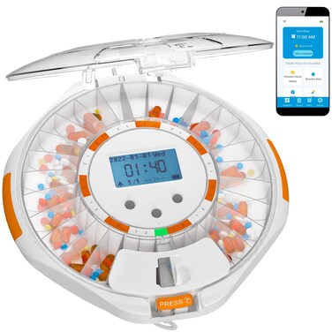 Adamson TimelyMed Smart Pill Dispenser Machine with Alarm + WiFi App Monitoring + 28 Day Medicine Dispenser + Automatic Pill Dispenser for Elderly with Alarm &amp; Alzheimers Care + Lock Key + New