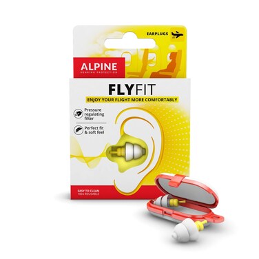 Alpine FlyFit - Earplugs for Pressure Relief &amp; Preventing Ear Pain While Flying - Airplane Travel Essentials - Comfortable Reusable Hypoallergenic Earplugs with Ultra Soft Filter