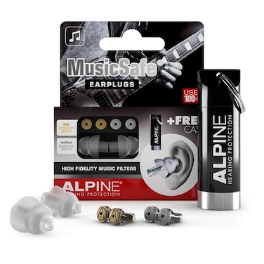 Alpine MusicSafe - High Fidelity Earplugs for Musicians - 2 Interchangeable Filter Sets: 19 &amp; 22 dB - Professional Musician Hearing Protection - Transparent