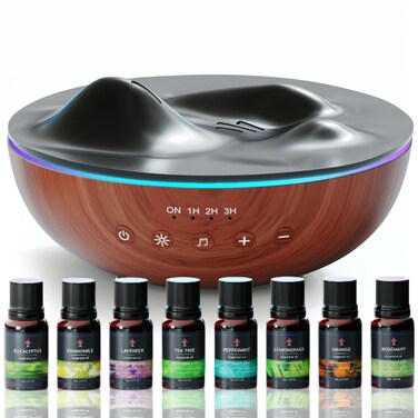 Aromatherapy Essential Oil Diffuser for Large Room with Essential Oils Kit, 500ml Ultrasonic Quiet Cool Mist Aroma Humidifier for Home, 8 Relaxing Sounds, White Noise, Timer, Waterless Auto-Off Safety