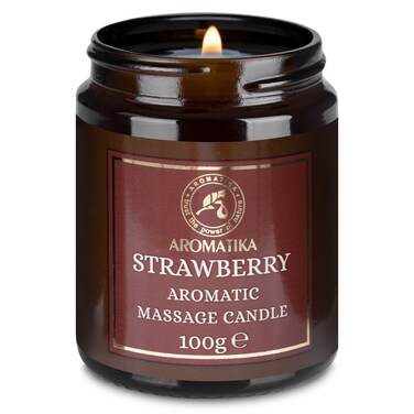 AROMATIKA Strawberry Scented Massage Candle - Soy Wax 3.5Oz - Relaxing Aromatherapy Candle - Glass Jar Gift