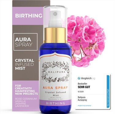 Birthing Crystal Aura Spray - Sage, Jasmine &amp; Vanilla Essential Oil Blend - Quartz and Amethyst Gemstones - Astra Aromatherapy Mist for Stress Relief, Deep Pillow and Lavender Sleep Spray