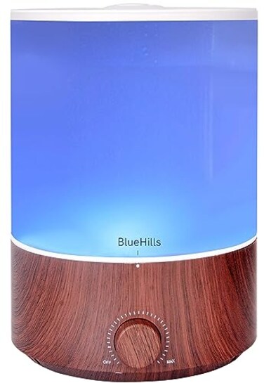 BlueHills Premium 4000 ml XL Essential Oil Diffuser 4L 4 Liter 70 Hour Run Humidifier Aromatherapy 1 Gallon Big Capacity High Mist Output for Extra Large Room Home Mood Lights Dark Wood Grain E402