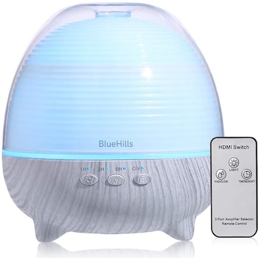 BlueHills Premium Essential Oil Diffuser with Remote Cute Aromatherapy Humidifier Large Capacity Coverage Area for Home Room Office Long 12 Hour Run Timer Lights White Wood Grain-S01-600ML