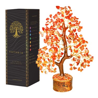 Carnelian Crystal - Gem Tree, Stone Tree, Crystal Money Tree, Spiritual Home Decor, Wealth Stones and Crystals, Crystal Tree for Positive Energy, Home Decor Gifts Money Tree Feng Shui