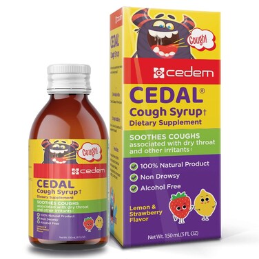 CEDEM Switzerland Cough Syrup 100% Natural, Soothes Dry Coughs, Throat Relief, Immunity Boosting with Honey &amp; Chamomile, Non-Drowsy, Alcohol-Free, Family Friendly for Kids &amp; Adults Cough