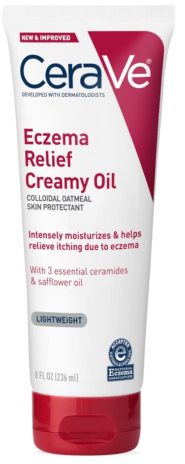CeraVe Eczema Relief Creamy Body Oil, Eczema Calming Cream With Colloidal Oatmeal &amp; Safflower Oil For Dry Skin &amp; Itchy Skin Relief, Steroid Free &amp; Paraben Free, 8 Ounce