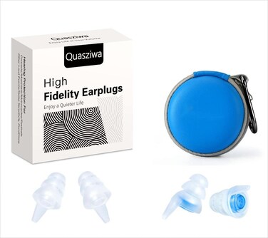 Concert Ear Plugs for Noise Reduction - Hearing Protection for Motorcycles, Musicians, Music Festivals, Work Ultra Comfortable 25dB Noise Cancelling Reusable High Fidelity Earplugs, Blue
