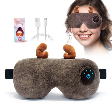 Cordless Heated Eye mask,Cute Sleep Eye mask for Women,USB Rechargeable Heating Eye pad with Battery Indicators,Warm Eye Compress for Relief Dry Eyes,Stye,Electric Christmas Gift (Brown)