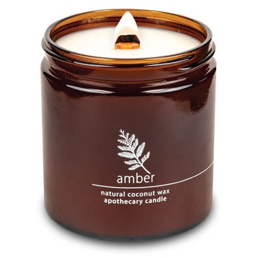 Crackling Wood Wick Candle Handcrafted with Natural Coconut Wax and Essential Oils (Amber, Large 16 oz)White