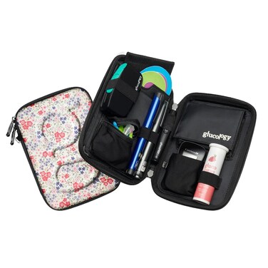Diabetes Travel Case Hard Shell, Storage Organizer for Glucose Monitor Kit, Insulin Pen, Blood Sugar Test Strips, Syringe, Needles and Other Diabetic Care Supplies, Premium &amp; Durable Hard Case, Flower