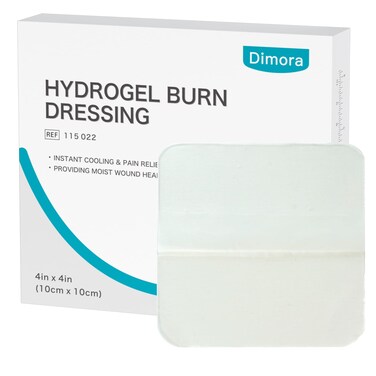Dimora Hydrogel Burn Dressing 4" x 4" - Burn and Wound Dressing Instant Cooling Relief for Minor Burns &amp; Wounds, Soothing Moist Burn Pads for 1st-2nd Degree Burns, Cuts, Abrasions(10 Count)