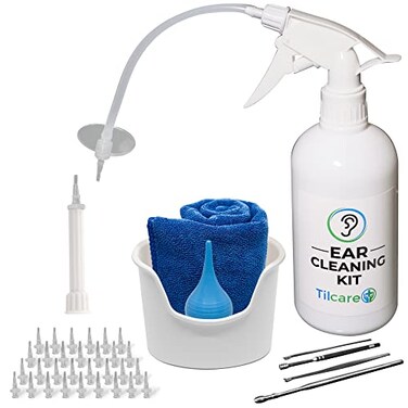 Ear Wax Removal Tool by Tilcare - Ear Irrigation Flushing System for Adults &amp; Kids - Perfect Ear Cleaning Kit - Includes Basin, Syringe, Curette Kit, Towel and 30 Disposable Tips