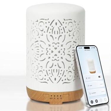 Earnest Living Smart Wifi Essential Oil Diffuser White Ceramic Diffuser 250 ml with Alexa Google Home App Phone Control LED and Auto Off Office Humidifier Aromatherapy Diffusers for Essential Oils