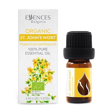 Essences Bulgaria Organic St. John's Wort Essential Oil 1/6 Fl Oz   5ml   Hypericum perforatum   100% Pure and Natural   Undiluted   Therapeutic Grade   Family Owned Farm   Steam-Distilled   Non-GMO