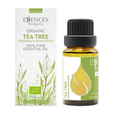 Essences Bulgaria Organic Tea Tree Essential Oil 0.51Fl Oz 15ml Melaleuca Alternifolia - 100% Pure and Natural Undiluted for Toenail Fungus, Dandruff Itchy Scalp Acne Skincare Aromatherapy Diffuser