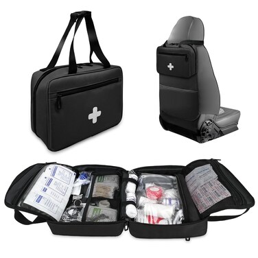 First Aid Bag Empty, Compact and Portable Medical Supplies Organizer with Multiple Compartments, Emergency Trauma Bag for Travel, Camping, Hiking, Car, Travel and Home Use, Black(Bag Only)