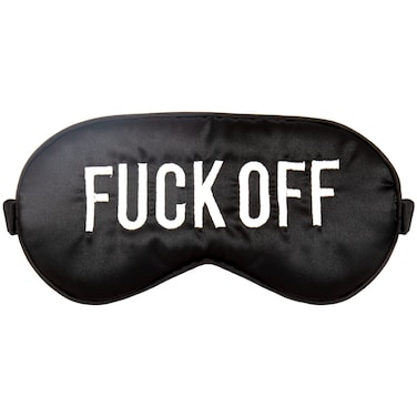 FISURA - Funny Eye mask F*ck Off. Black Blackout Sleep mask. Original Travel mask. Blocks Light. Material: Polyester. Dimensions: 20 x 10 cm.